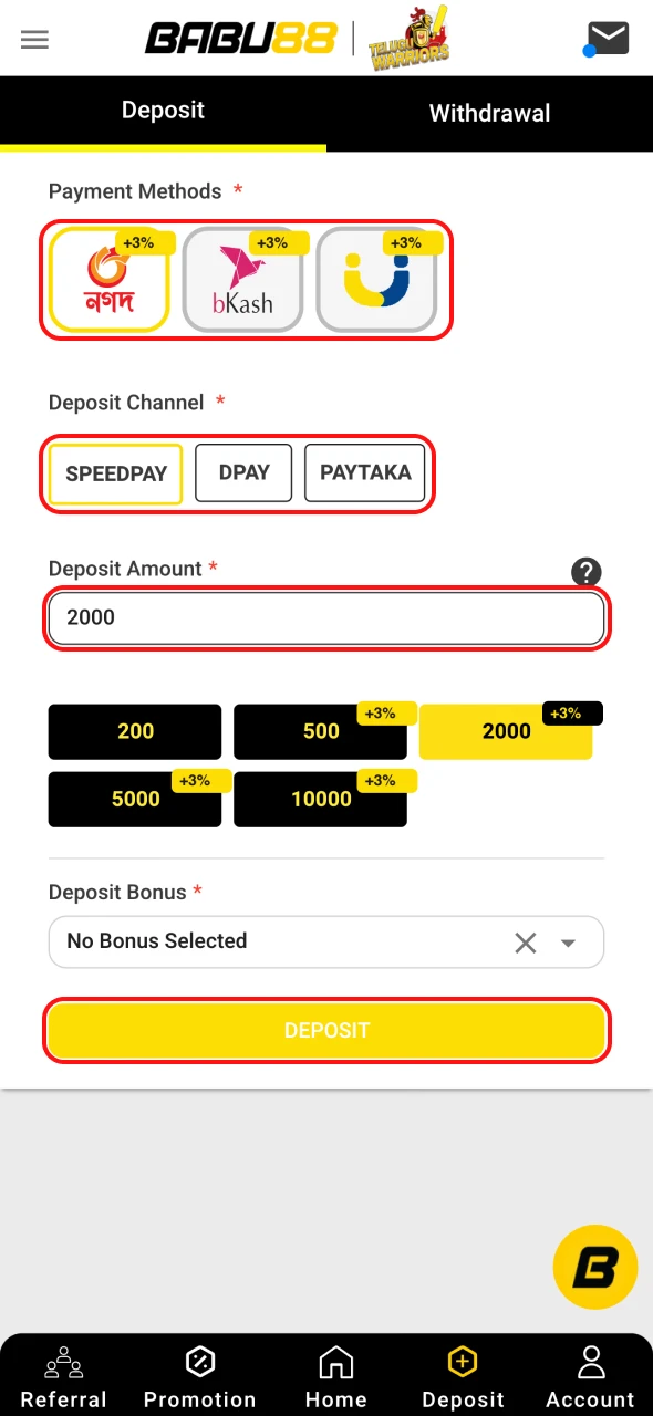 You need to make a deposit at Babu88 to activate the bonus.