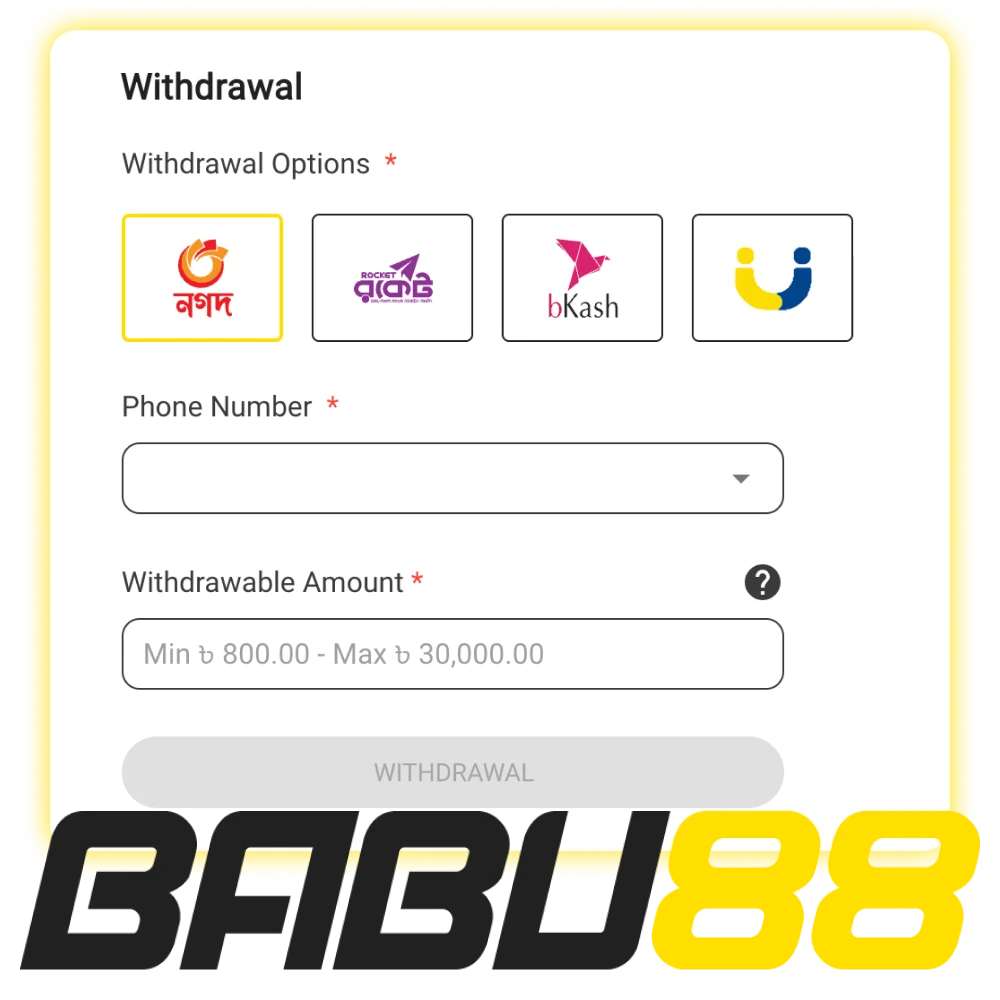 Use Babu88 withdrawal methods, which are totally secure and safe for all our bettors in Bangladesh and other countries.